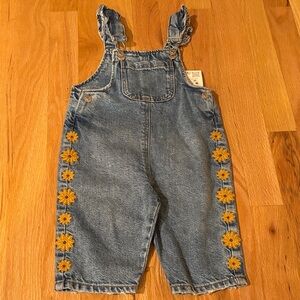 Zara Kids Blue DenimOveralls with Embroidered sunflower accents NWT